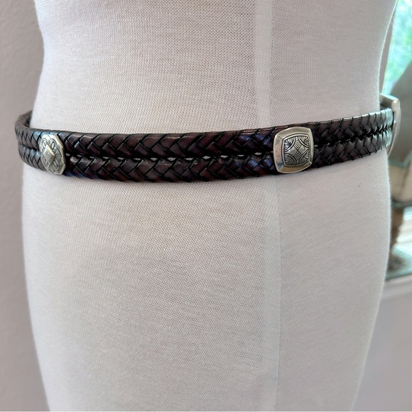Brighton Braided Leather Belt with Silver tone Buckle and medallions M/L 32 - Picture 6 of 9